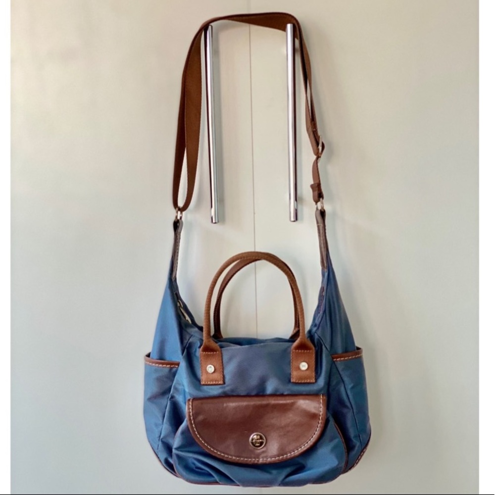 LANCEL PARIS Nylon Canvas & Brown Leather Bag.